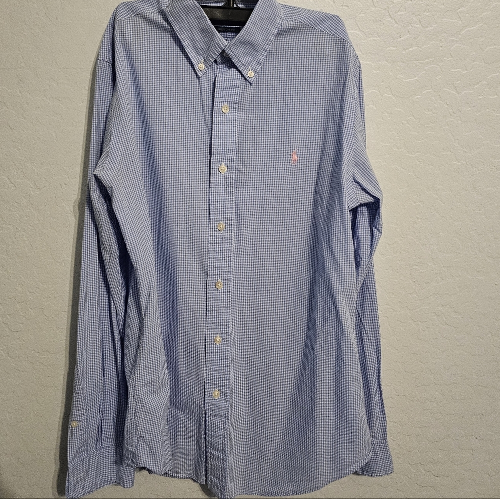 Ralph Lauren Men's Blue Gingham Button Up, Size S